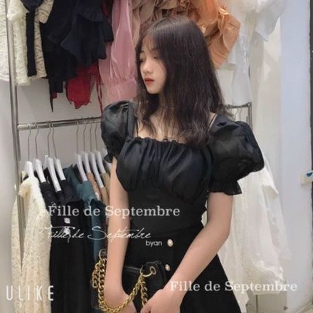 Áo mod ngực vôn kiến cột nơ sau lưng tay phồng bo chun (Sẵn mod)