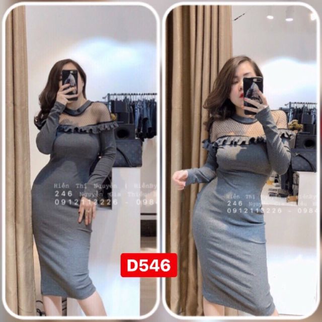 Đầm body tay dài phối lưới