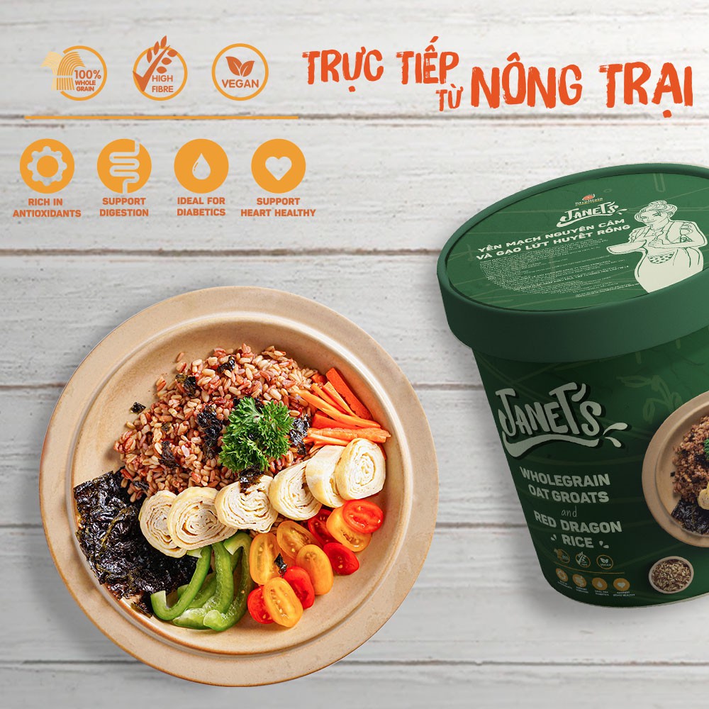 3 hộp Yến mạch Janets nguyên cám và gạo lứt 500g/hộp Chile