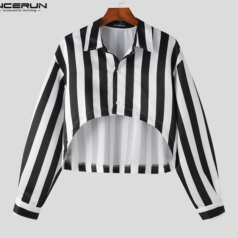 Áo lửng INCERUN tay dài họa tiết kẻ sọc thời trang dự tiệc dành cho nam