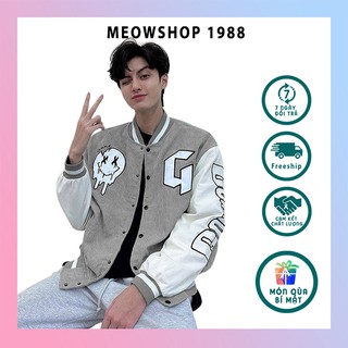 Áo khoác nhung bomber bóng chày in chữ G, logo thêu toàn thân sắc nét form đẹp freesize 70kg