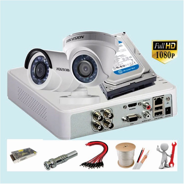 Combo Bộ 2 Camera Hikvision FullHD - 2MP  Đầy Đủ Phụ Kiện Tự Lắp Đặt Tại Nhà