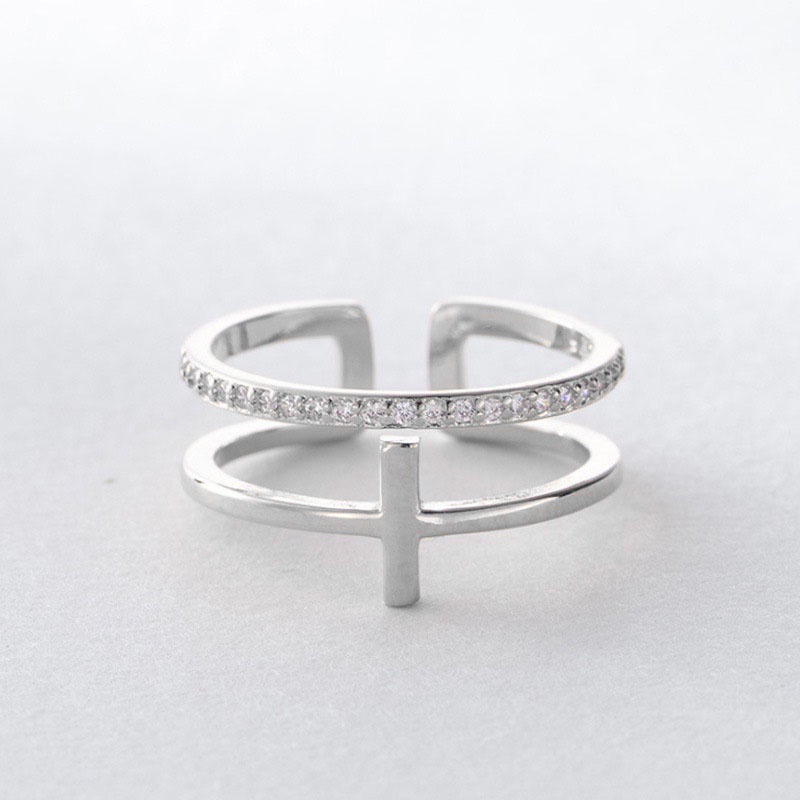 Nhẫn Nữ Chữ Thập Đính Đá Nhân Tạo Phong Cách Hàn Quốc R09