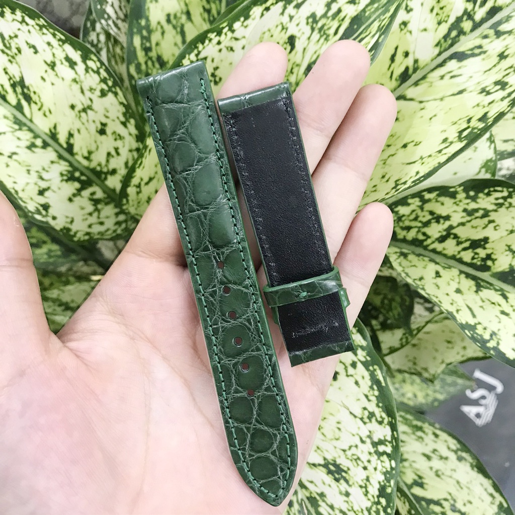 Dây Đồng Hồ Da Cá Sấu Màu Xanh Lá MrFour | Crocodile Leather Watch Bands size 20