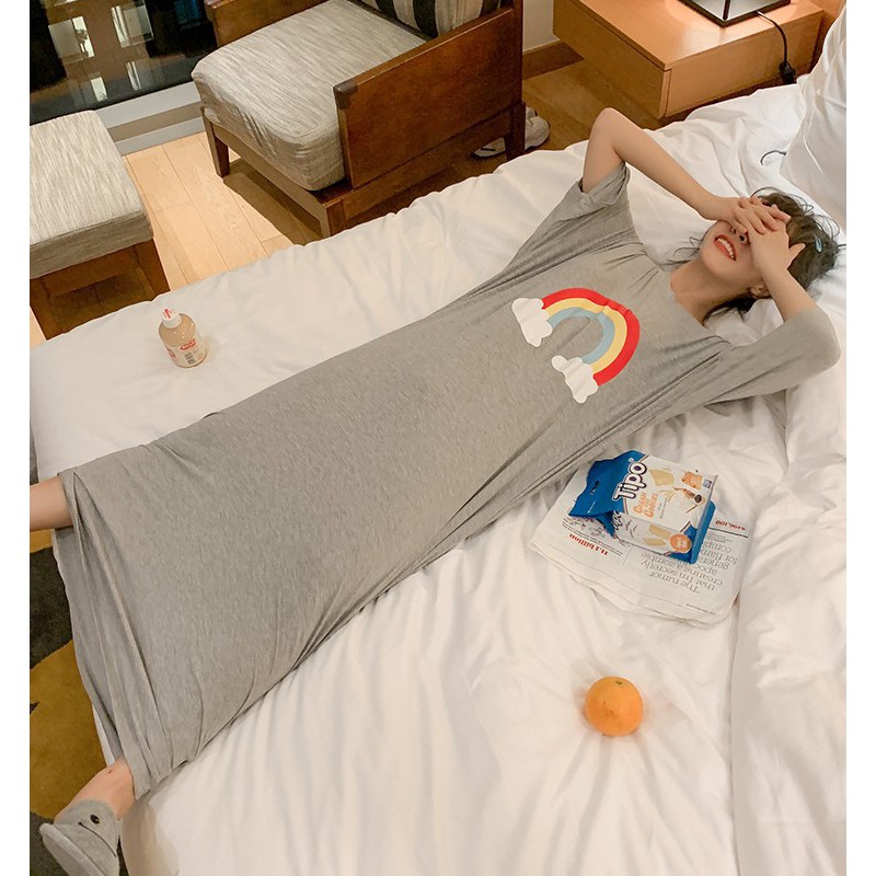 Váy đầm Big Size dáng suông, váy ngủ mặc ở nhà dáng siêu dài - chất cotton mềm mại - phong cách Hàn Quố