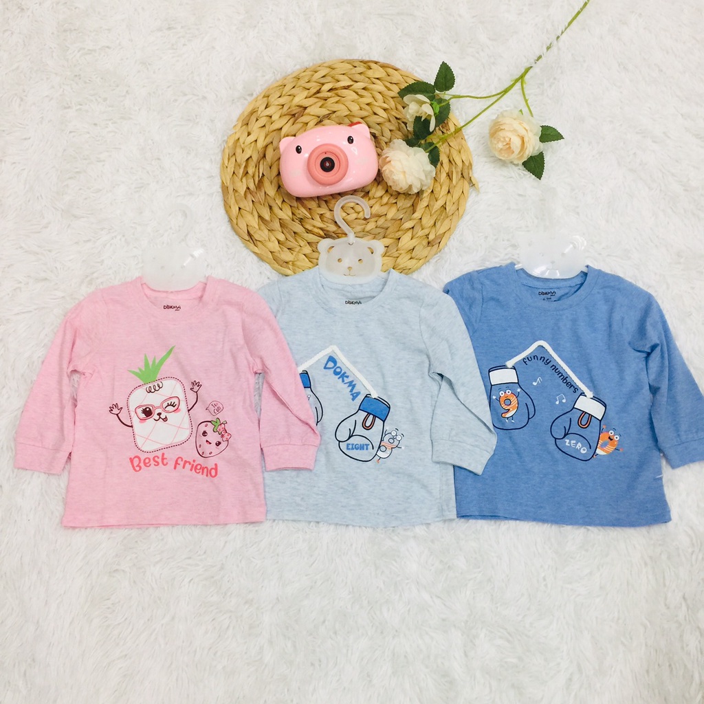 Áo thun dài tay thu đông vải cotton cho bé trai bé gái Dokma sale size 6M-24M DA256 Lamiha