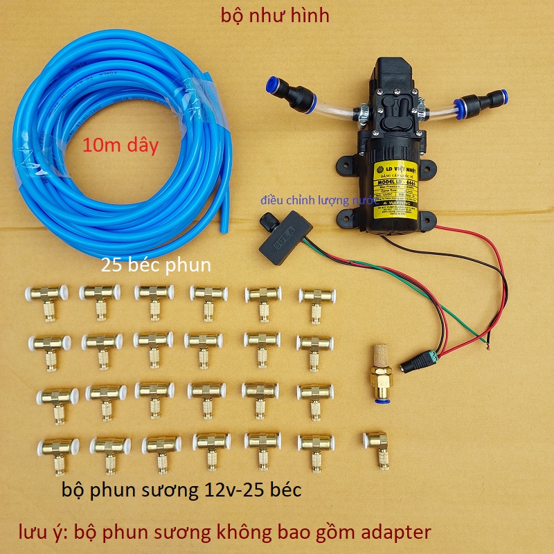 Bộ máy bơm phun sương ,tưới lan , làm mát 5 béc đến 30 béc , máy bơm mini 12v( bộ không nguồn)