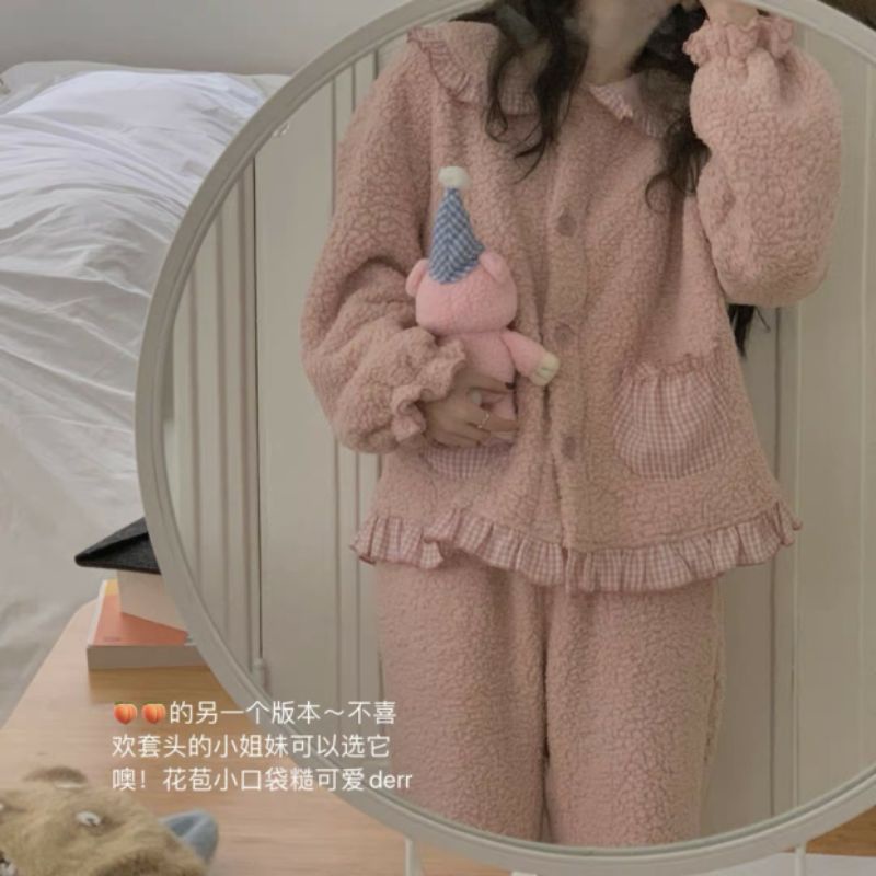 Bộ Ngủ nữ lông Phối Túi Kẻ Caro💜chất lông mịn, ấm áp, giữ nhiệt tốt💜Bộ thu đông mặc nhà☘️Hàng loại 1☘️2 lớp🌸Unisex <50kg