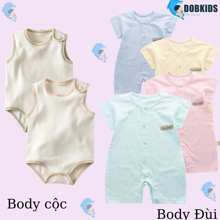 Quần áo trẻ em bộ body liền thân cộc, bodysuit DOBKIDS đáng yêu cho bé trai và bé gái, 100% cotton chất mềm mịn xuất Hàn