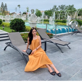 Đầm maxi vàng 2s cột vai