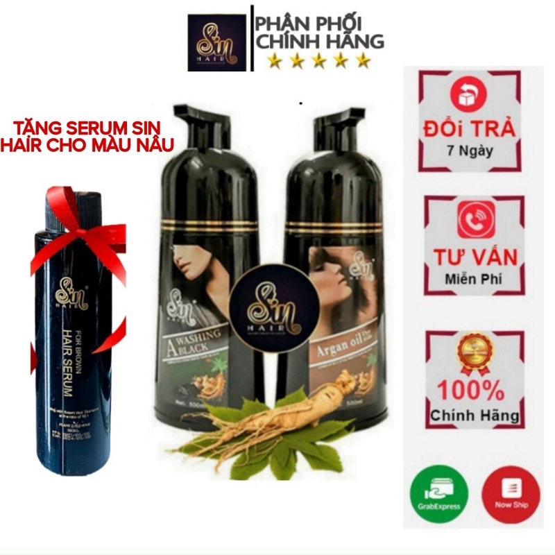 Dầu gội phủ bạc sin hair Nhật Bản 500ml, nhuộm tóc đen, tóc nâu đều màu tự nhiên tinh chất nhân sâm