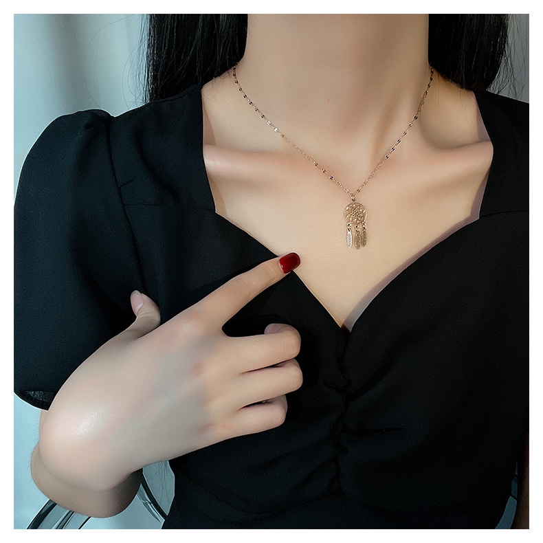 Vòng cổ Thép Titan Mạ Vàng Hồng 18K Mặt Hình Dreamcatcher Thời Trang