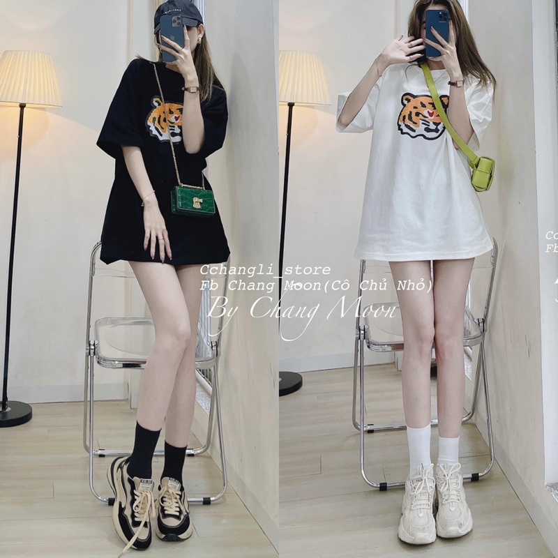 Áo phông mặt hổ áo thun dáng rộng thụng đen trắng