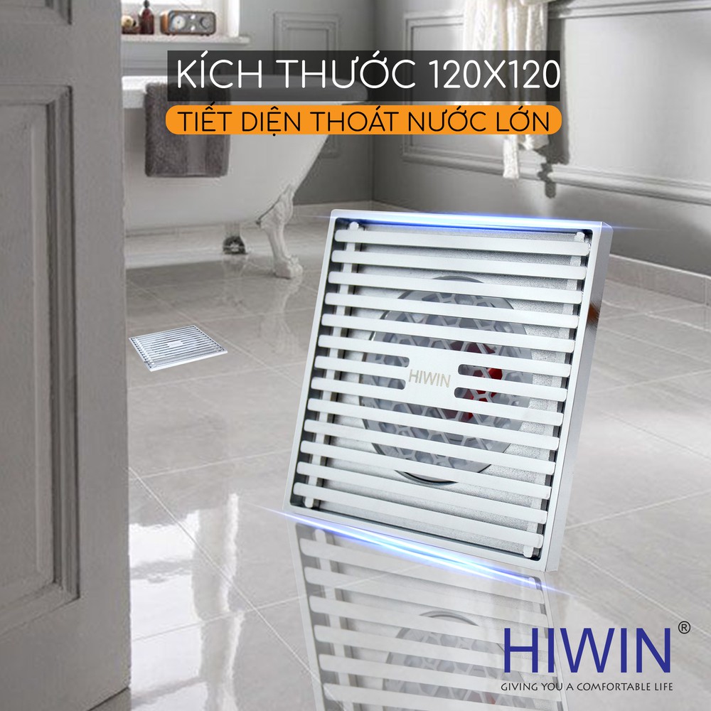 Phễu thoát sàn chống mùi hôi Hiwin FD-4852 đồng gương cao cấp sáng bóng ngăn mùi tối ưu