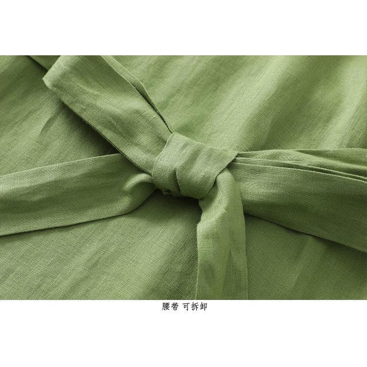Đầm Cotton Lanh Cao Cấp Màu Xanh Lá Phong Cách retro Mùa Hè Cho Nữ Trung Niên