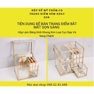 Hộp đựng cọ + 12 ô để son viền vàng