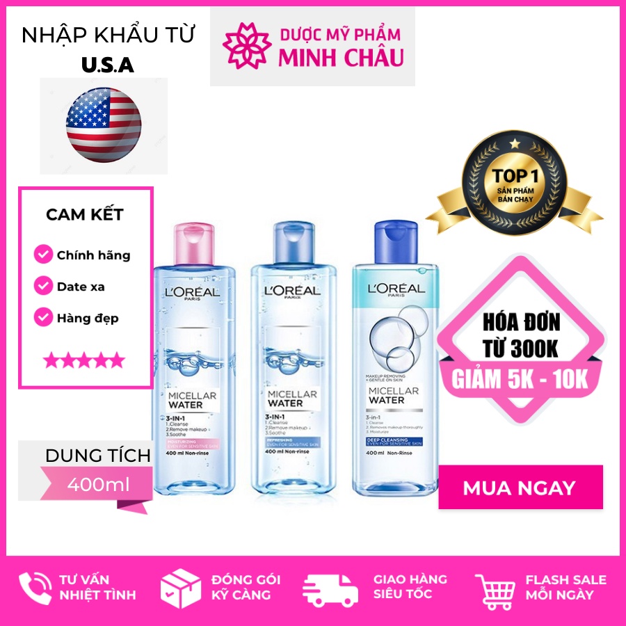 Nước tẩy trang L'Oreal Micellar Water 400ml