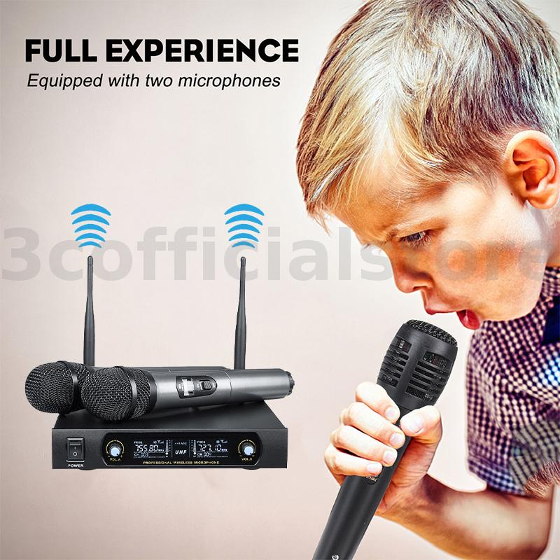 Bộ Micro Không Dây Cầm Tay 2 Kênh 110-240V UHF Kèm Thiết Bị Thu Tín Hiệu