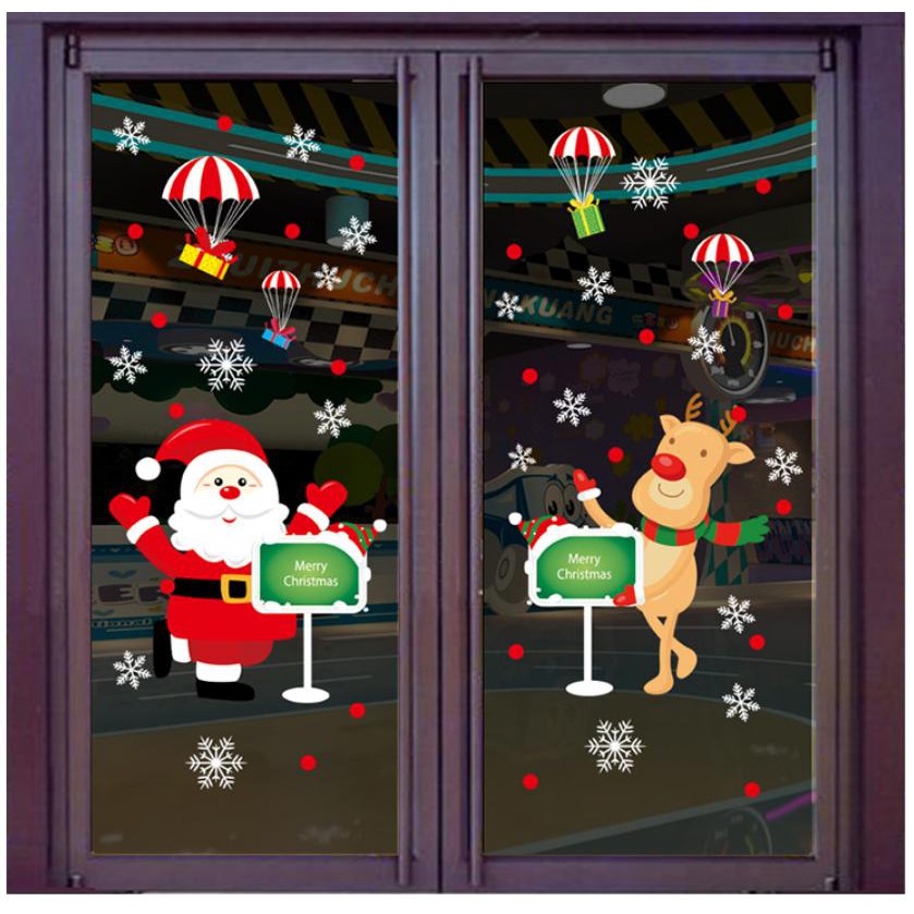 Decal trang trí noel dán kính - cửa sổ tĩnh điện - ông già noel welcome