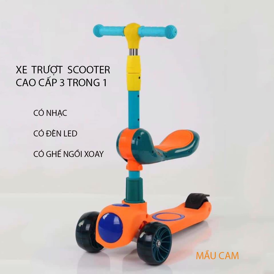 XE SCOOTER 3 BÁNH 3 IN 1 BÁNH XE CÓ ĐÈN LED , CÓ ĐỆM NGỒI , CÓ NHẠC