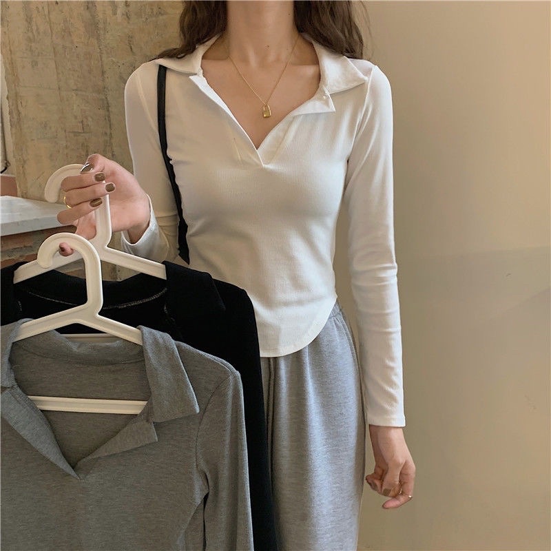 Áo Thun Polo Nữ Tay Dài Dáng Croptop Vạt Bầu Chất Vải Thun Mềm Mại - Titifa Shop