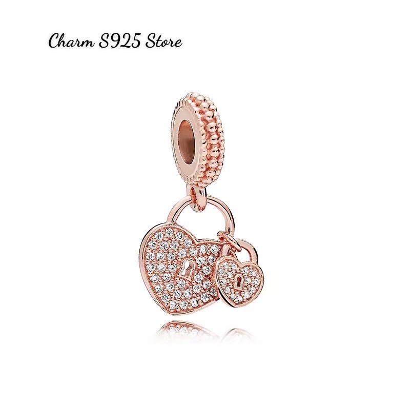 charm pan treo tim vàng hồng đính đá bạc s925