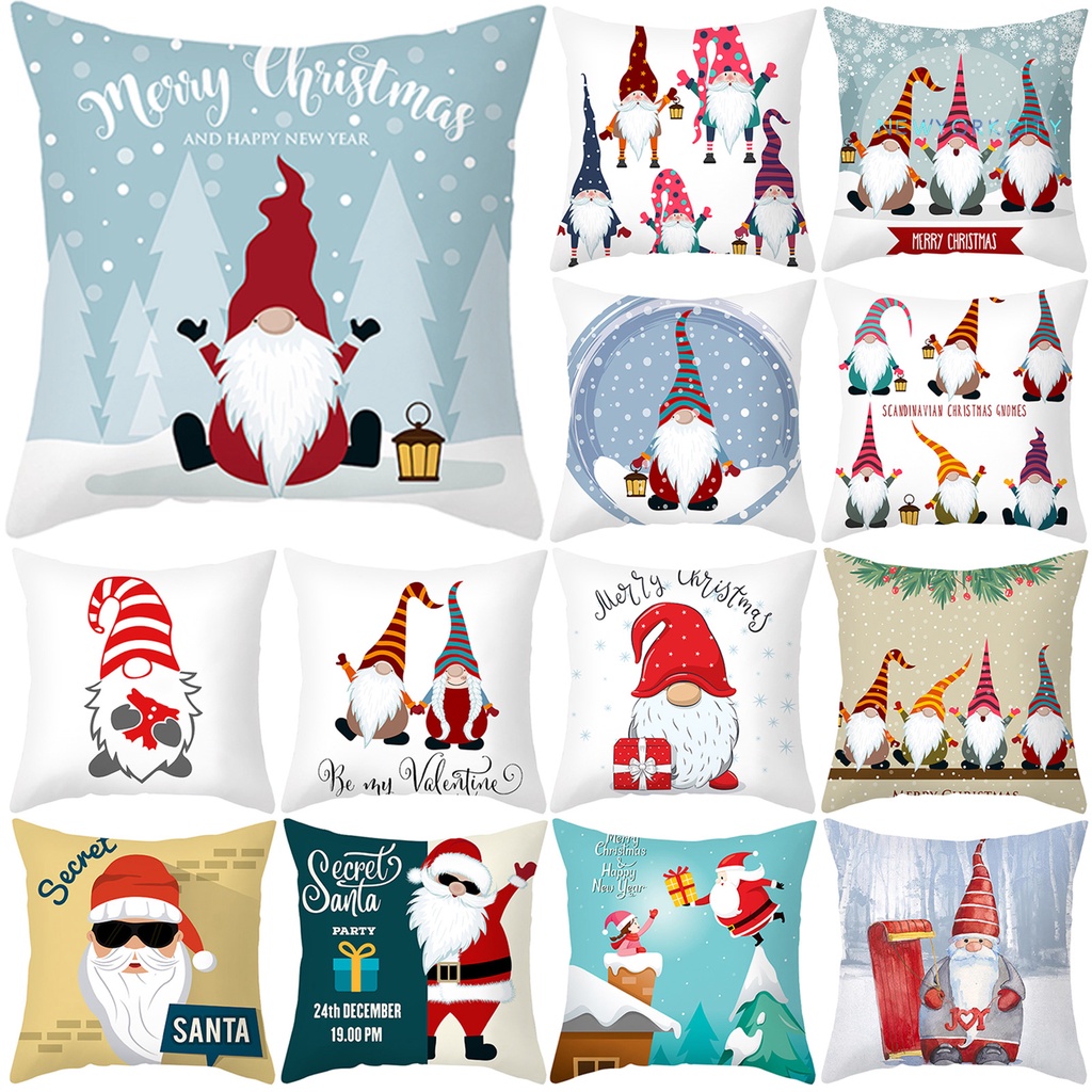Gối từ polyester họa tiết giáng sinh chú lùn che mặt dùng trong gia đình