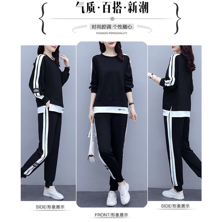 Bộ quần áo thể thao dài tay cổ tròn dáng rộng thời trang xuân thu hàng mới dành cho bạn nữ 2021