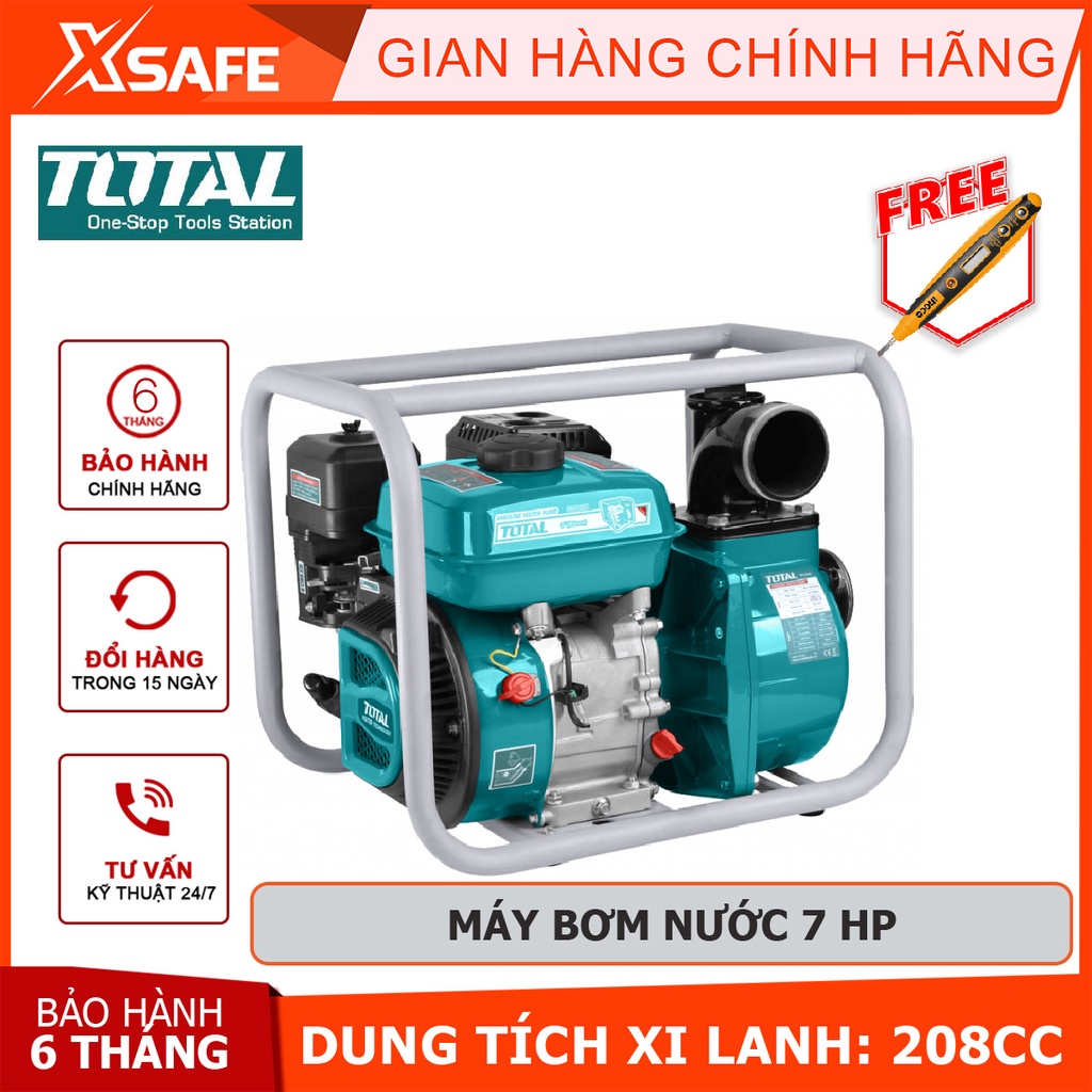 Máy bơm nước chạy xăng TOTAL TP3302 máy bơm dùng xăng Dung tích xi lanh 208cc, Chiều cao bơm tối đa 32m