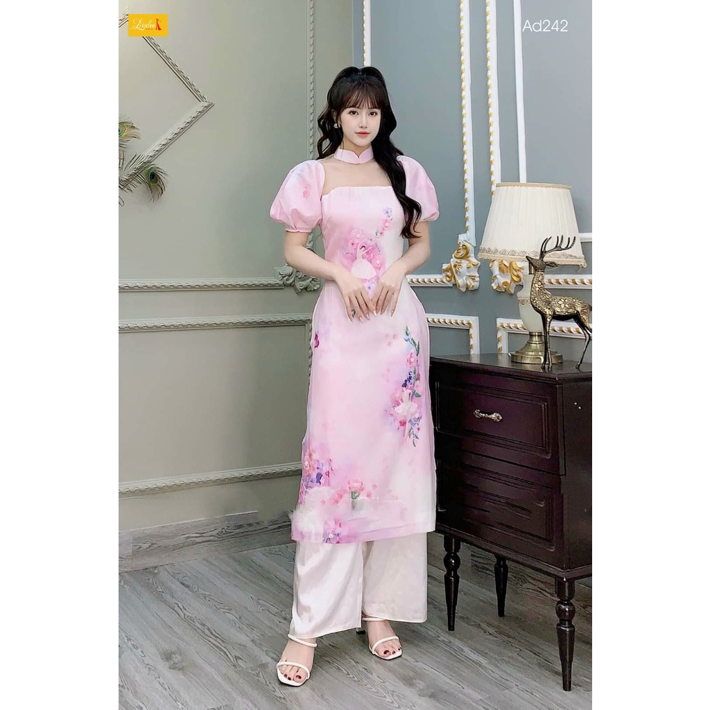 Áo dài tết 🎀LINLEE🎀 Áo dài cách tân cao cấp 4 tà tay bồng cách điệu đủ size s, m, l, xl