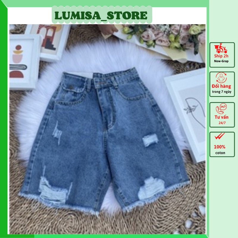 Quần jean ngố nữ bigsize quần jean ngố lưng cao quần jean ngố ống rộng rách LUMISA