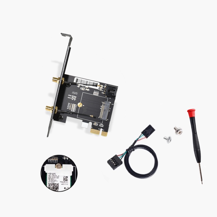 M.2 to PCIE card, hỗ trợ lắp M.2 wifi card, 2 antenna và cáp usb để kết nối bluetooth | BigBuy360 - bigbuy360.vn