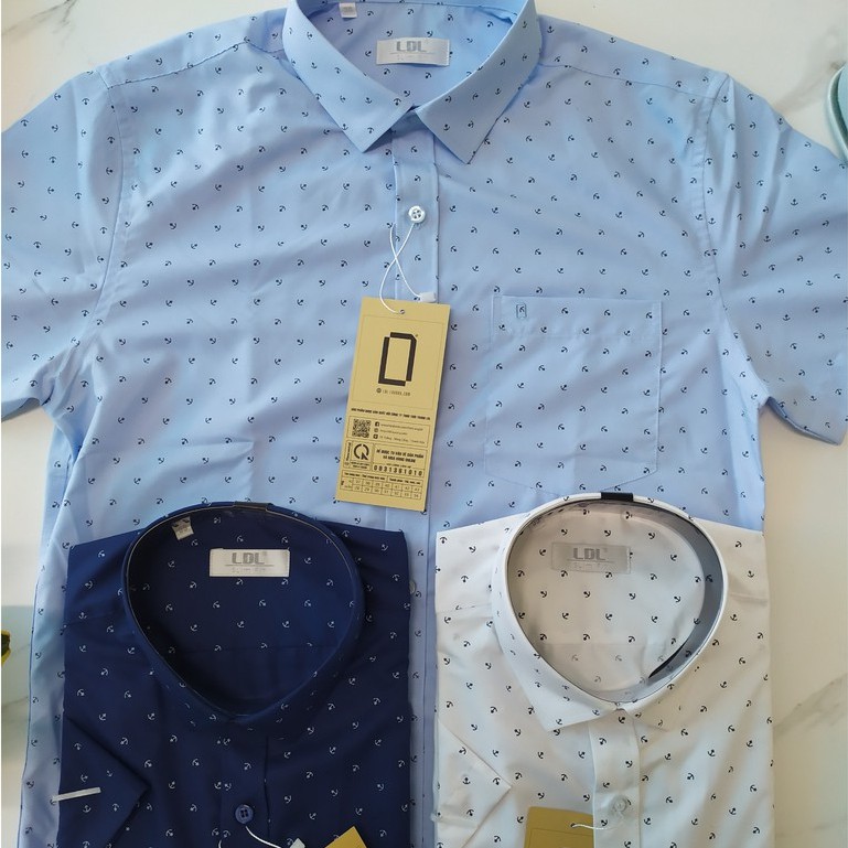 Áo sơ mi nam tay ngắn LDL, sơ mi công sở cao cấp  họa tết mỏ neo, chất liệu vải cao cấp size 38 39 40  41 42 43 | BigBuy360 - bigbuy360.vn