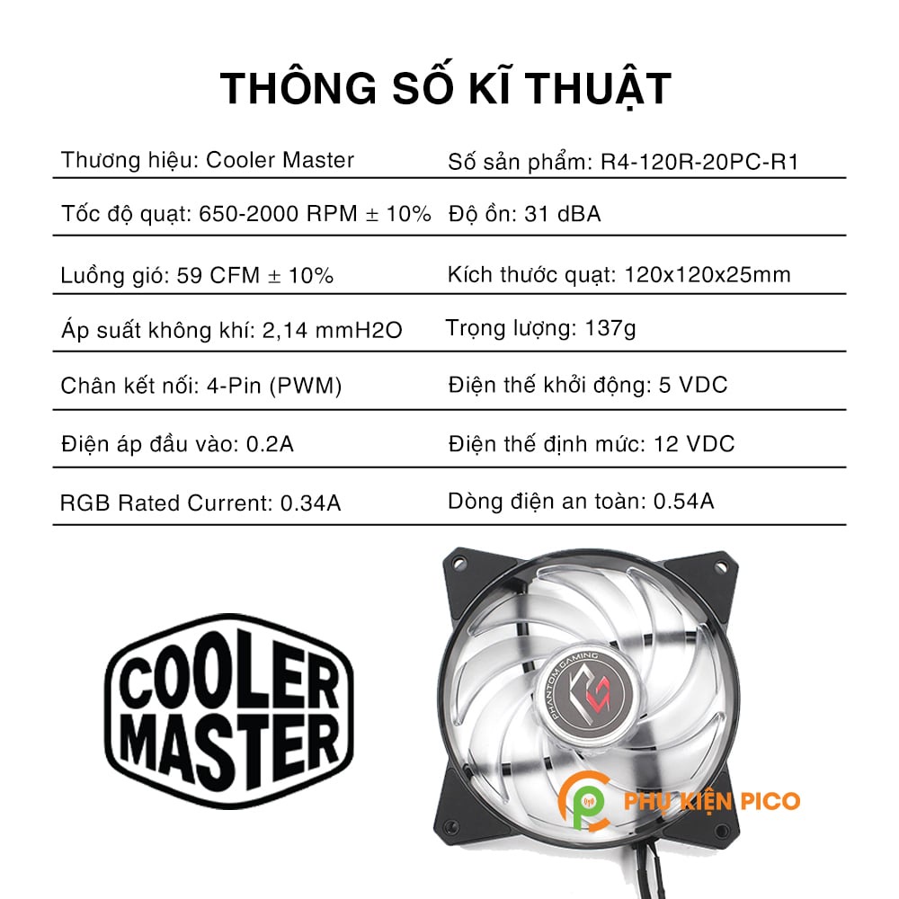 Quạt tản nhiệt case máy tính Cooler Master MasterFan MF120R ARGB Quạt Fan Case 12cm