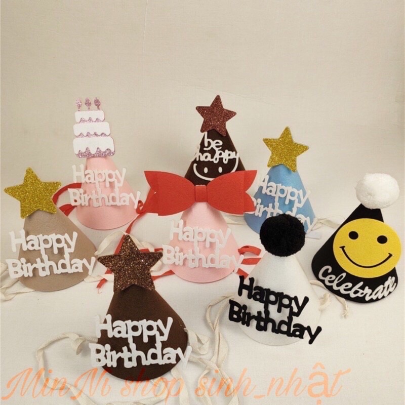 Mũ sinh nhật happy brithday cho mọi lứa tuổi , người lớn đội chóp , các bé có thể đội chóp hoặc cả đầu