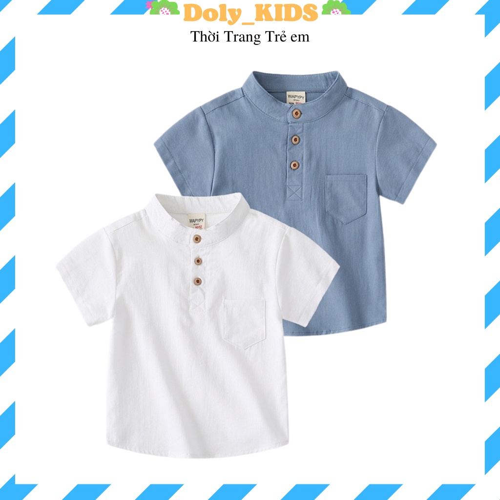 Áo sơ mi bé trai DOLY KIDS, Áo cộc tay bé trai chất đũi xước cao cấp cổ trụ 1 túi cực mát cho bé từ 8-28kg ASM66