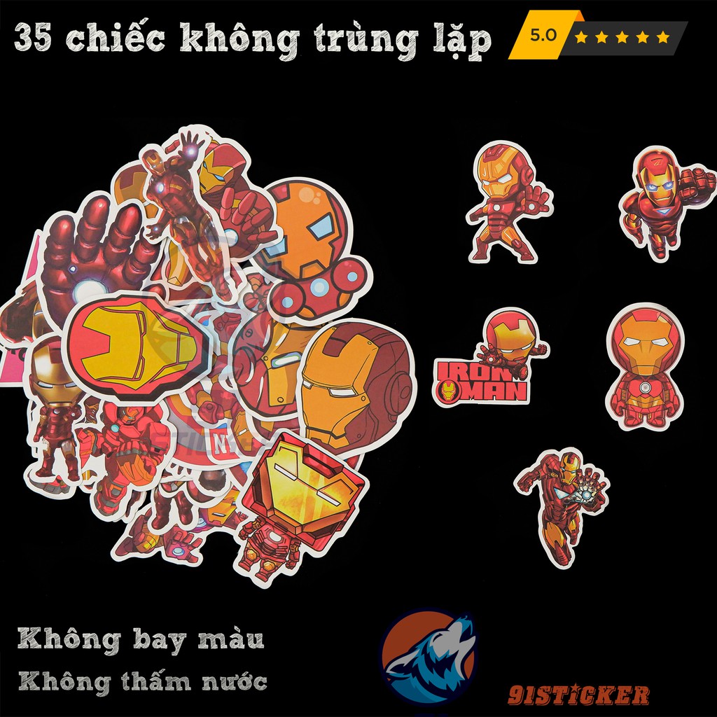 Miếng dán Sticker IronMan 35 hình chống thấm nước, bền màu dưới ánh nắng trang trí vali,laptop,mũ bảo hiểm