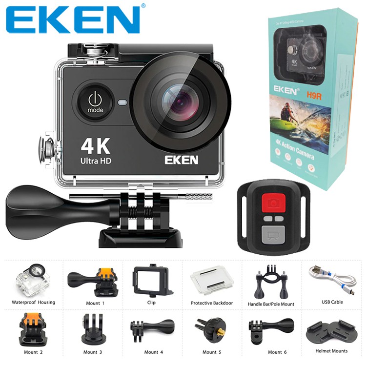 Camera hành trình mini, Camera Hành Trình Eken H9R 4K Ultra HD Wifi đầy đủ phụ kiện đi kèm - Bảo hành 1 Đổi 1