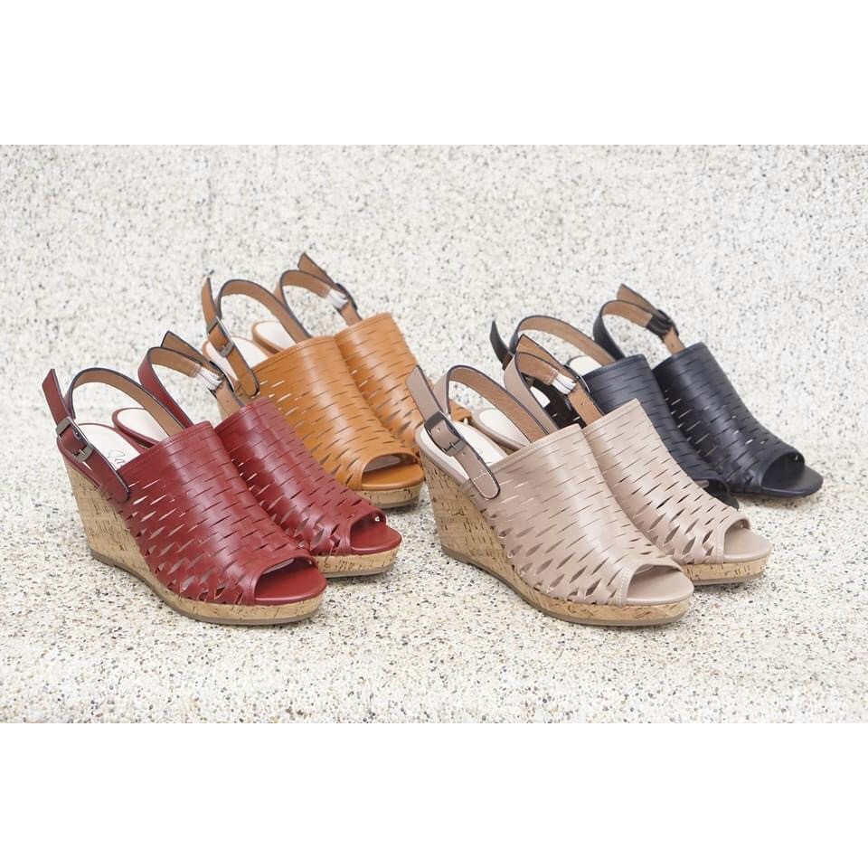 Sandal đế xuồng quai cut out cắt laze da thật êm chân cao 8P