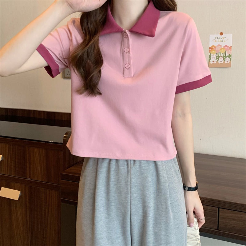 Áo polo Tay Ngắn Dáng Rộng Màu Sắc Tương Phản Thời Trang Mùa Hè Cho Nữ JH-TX-199