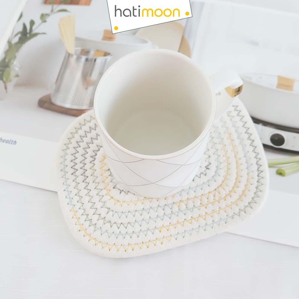 Tấm lót decor, đế lót, miếng lót ly cốc, bàn ăn hình chữ nhật sợi vải - Hatimoon - HTL610