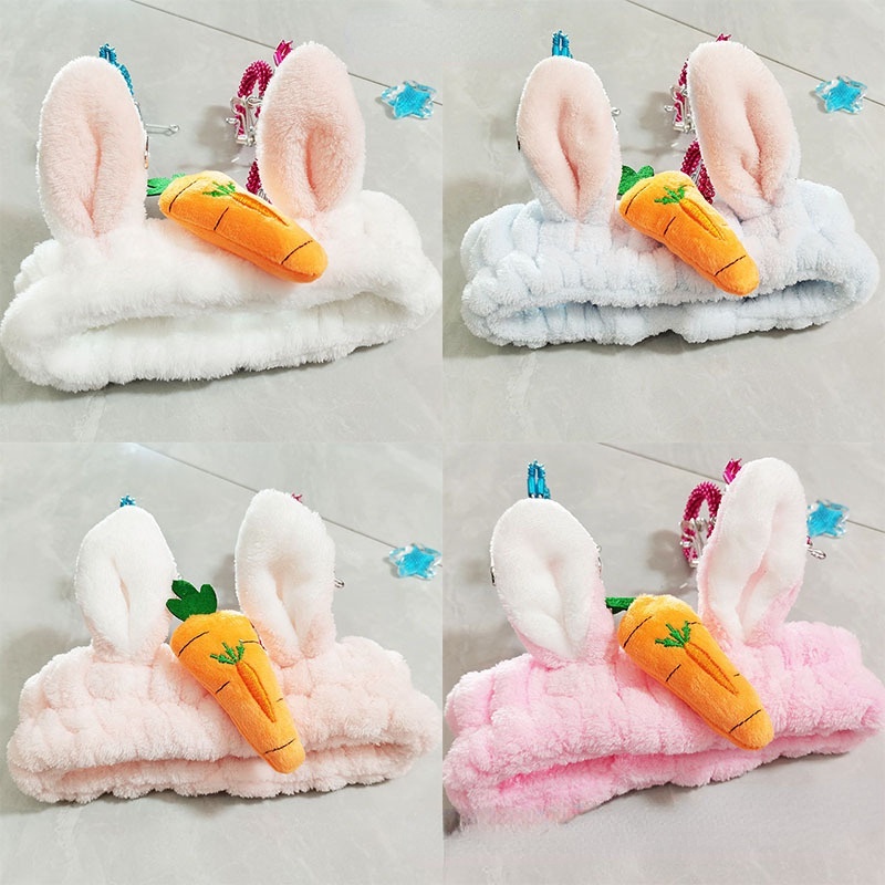 Băng Đô Cài Tóc Hình Tai Thỏ Và Cà Rốt Bằng Lông Nhung Dễ Thương Xinh Xắn