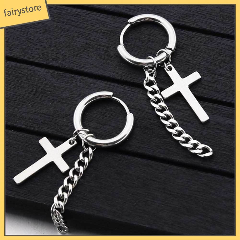 Khuyên Tai Dáng Dài Phối Mặt Thánh Giá Thời Trang Cho Nam