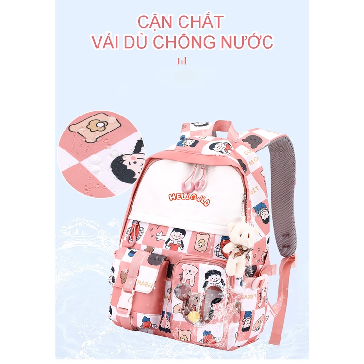 Balo nữ đi học họa tiết thời trang cá tính màu sắc nổi bật cặp học sinh cấp 2 - 3 đựng laptop 15,6inch 9509
