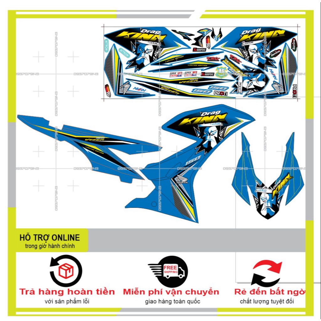 TEM XE WINNER X KING DRAG DÁN XE XANH -- SHIN DECAL 2