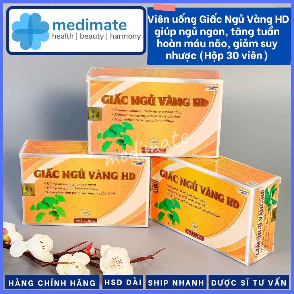 Viên uống Giấc Ngủ Vàng HD giúp ngủ ngon, hỗ trợ tăng tuần hoàn máu não, giảm suy nhược thần kinh (Hộp 30 viên)