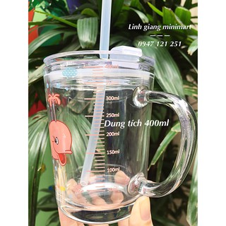 Cốc thủy tinh chia vạch có nắp và ống hút Chịu nhiệt tiện lợi pha sữa cho bé