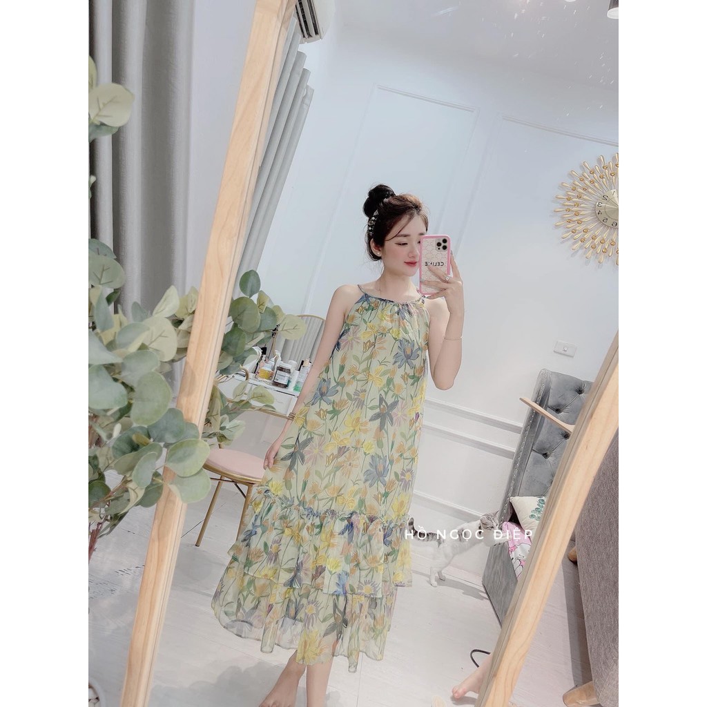 🆘🆘 𝐇𝐚̀𝐧𝐠 𝐂𝐨́ 𝐬𝐚̆̃𝐧 🍏🍏 Váy maxi cổ yếm hoa tơ cao cấp #160K Chất tơ xước mềm bay đẹp Trong may lót chuẩn mẫu Vải sẵn chứ