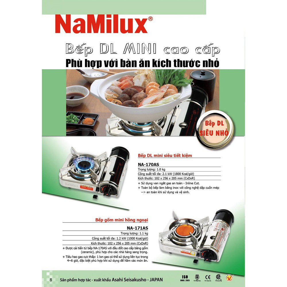 BẾP INOX DU LỊCH NAMILUX PS1711AS MINI TẶNG KÈM BÌNH GAS ( SỬ DỤNG CỤM VAN NGẮT GAS AN TOÀN - INLINE CUT )