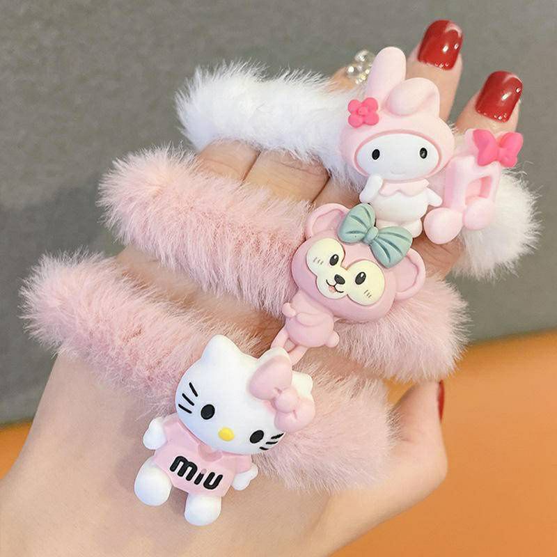 Dây buộc tóc cao su có giãn phối lông hình gấu,hoạt hình dễ thương cho bé